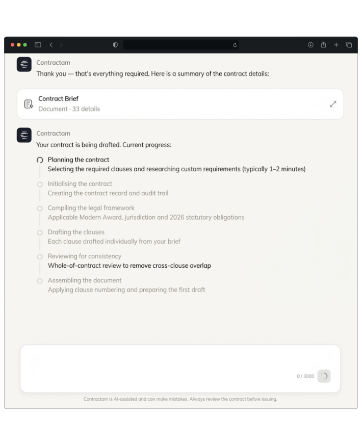 AI contract drafting - a business agreement built from current Australian standards