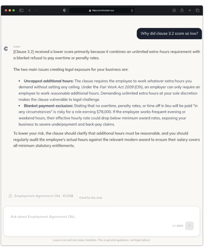 Louis explaining the exposure a clause creates and the narrower wording to ask for instead