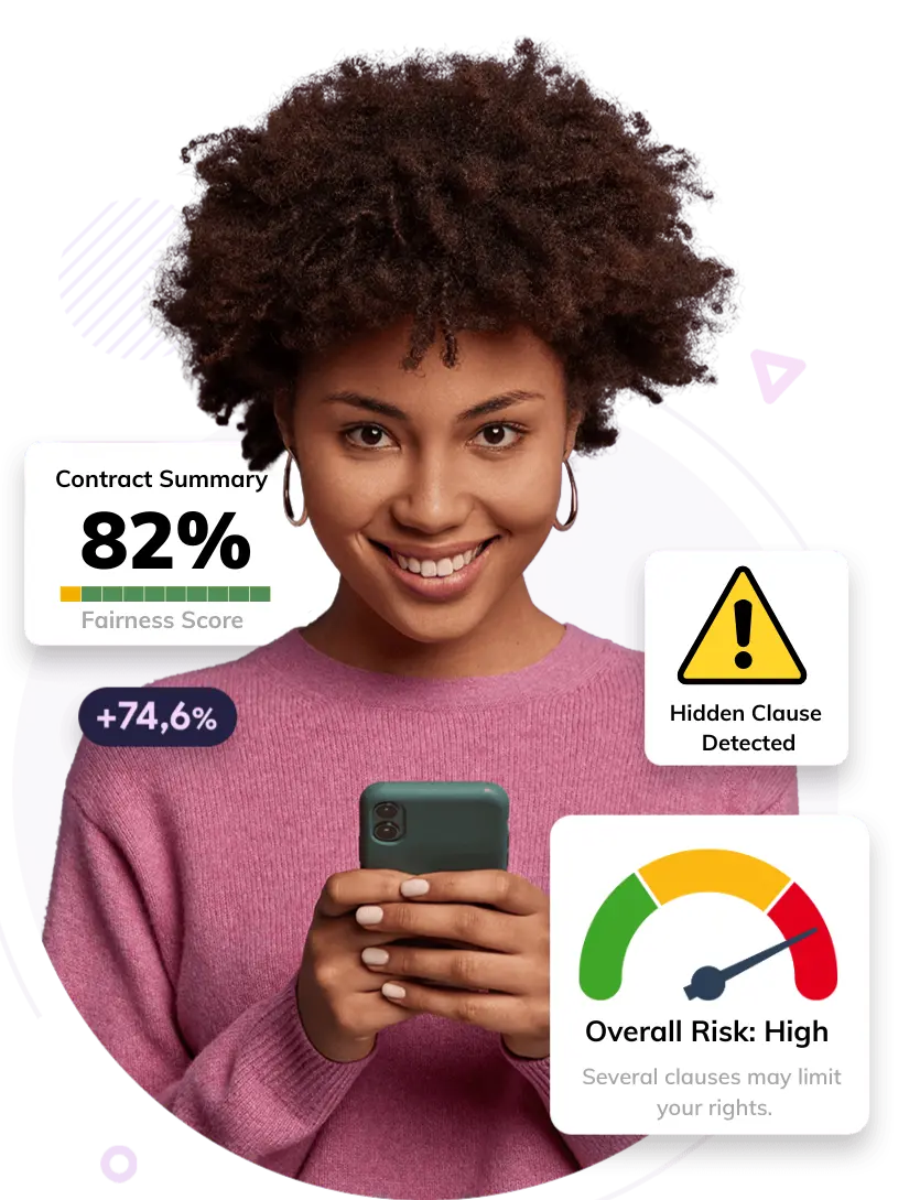Contractam phone showing an AI-analysed contract